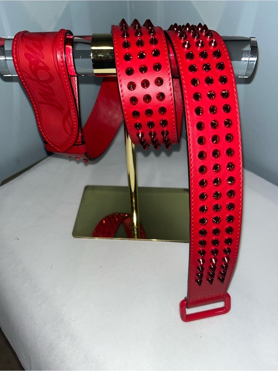 Louis Vuitton Accessories - Louis Vuitton Red Studded Leather Belt with Spike Embellishments